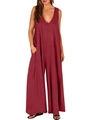 Women's summer sleeveless wide-leg jumpsuit in deep wine red with side pockets - S / Burgundy