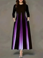 Elegantes A-Linien Langarm-Maxikleid in Schwarz mit lila Kontraststreifen und Taschen - S / Lila