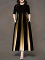Elegantes Plus-Size-Kleid in Schwarz-Gold mit Farbverlauf, Streifen und Seitentaschen - 1XL / Gelb