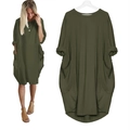 Robe ample vert armée à manches longues avec poches latérales et coupe décontractée - S / Vert Militaire