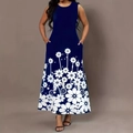 Damen Ärmelloses Maxikleid in Dunkelblau mit weißen Gänseblümchen-Prints und Seitentaschen - S / Blau