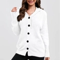 Women's white hooded knit cardigan with black buttons for autumn winter wear - S / White