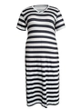 Women's summer black and white striped V-neck short sleeve slimming maxi dress in a 3D view - 1XL / White
