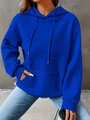 Nahaufnahme des blauen Damen-Kapuzenpullovers mit Waffelstrick-Struktur und Kordelzug - S / Blau