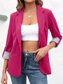 Chic rose red slim fit blazer with striped rolled-up sleeves and classic lapel design - 1XL / Rose Red