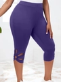 Dames high waist leggings in donkerpaars met bloemen uitsnijdingen en 3/4 lengte - 1XL / Paars