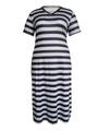 Women's V-neck striped midi dress with short sleeves in a casual summer style - 1XL / Gray