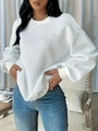 Sweat-shirt décontracté en maille gaufrée blanche pour femme avec col rond classique - S / Blanc
