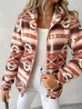Damen Kapuzenjacke mit geometrischem Muster und Reißverschluss für Herbst und Winter - S / Orangerot