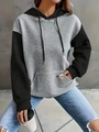 Men's loose color block hoodie with grey waffle knit body and black textured sleeves - S / Black