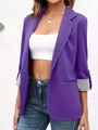Detail of purple blazer with striped lining on the cuffs and classic lapel design - Purple