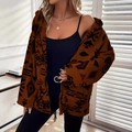 Gemütlicher brauner Fleece-Cardigan mit geometrischem Stammesmuster und warmem Plüsch - 1XL / Braun