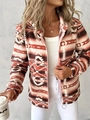 Damen Fleecejacke in Übergröße mit Kapuze, geometrischem Druck und Reißverschluss - 1XL / Orangerot