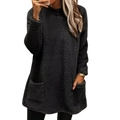 Detail of loose black sherpa fleece sweatshirt with crew neck and front pockets - 1XL / Black