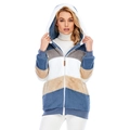 Dettaglio di felpa con cappuccio in pile color-block con texture calda e zip - Taglia S / Blu