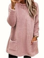 Women's pink oversized fleece sweatshirt with crewneck and pockets for autumn winter - 1XL / Pink