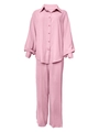 Zweiteiliges Damen-Lounge-Set mit Langarmhemd und weitem Bein in sanftem Rosa - S / Rosa