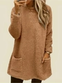 Women's fuzzy sherpa fleece sweatshirt with long sleeves and front pockets in khaki - 1XL / Orange