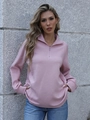 Women's pink half-zip ribbed sweatshirt featuring a casual long sleeve stand collar design - 1XL / Pink
