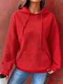 Women's red waffle knit hoodie with drawstring and kangaroo pocket in casual style - Red