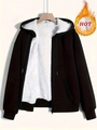 Women's black hooded jacket with warm white sherpa lining and drawstring detail - S / Black