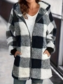 Damen Oversize-Kapuzenjacke mit Karomuster, Fleece-Stoff und praktischem Reißverschluss - 1XL / Schwarz
