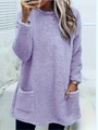 Women's casual lavender long sleeve fleece sweatshirt with round neck and pockets - Purple