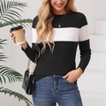 Top de punto ajustado para mujer con rayas anchas clásicas en blanco y negro - 1XL / Negro