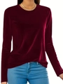 Women's burgundy velvet long sleeve t-shirt with crew neck for autumn and winter fashion - S / Burgundy