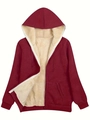 Detailansicht des bordeauxroten Hoodies mit weichem cremeweißem Lammfellfutter - S / Burgunderrot