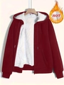Winter warm burgundy hooded zip-up sweatshirt with white sherpa lining for men and women - S / Burgundy