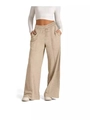 Pantalon large décontracté pour femme beige avec cordon de serrage et poches latérales - S / Kaki