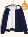 Navy blue hooded sweatshirt for women featuring thick white fleece lining and full zipper - S / Navy Blue