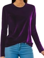 Women's slim fit long sleeve velvet top in deep purple color with classic round neckline - S / Purple
