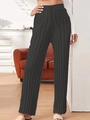 Pantaloni da donna in maglia nera a vita alta con coulisse e vestibilità dritta - 1XL / Nero