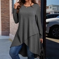Top a tunica grigio scuro a maniche lunghe con orlo a strati asimmetrico e maglia casuale - S / grigio scuro
