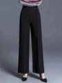 Pantaloni neri a gamba larga a vita alta da donna con elegante piega frontale - S / Nero