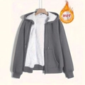 Women's warm winter hoodie in dark grey with thick white fleece lining and zipper - Dark Gray
