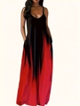 Damen V-Ausschnitt Maxi-Kleid mit Schwarz-Rot Farbverlauf, Spaghettiträgern und Taschen - S / Roter Farbverlauf