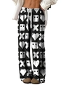 Bequeme weite Hose in Schwarz mit weißem Graffiti-Print und elastischem Kordelzug am Bund - S / Schwarz
