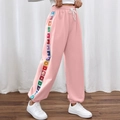 Rosa Jogginghose für Damen mit bunten Häkel-Seitenstreifen und praktischem Kordelzug - S / Rosa