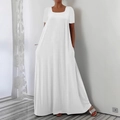Short sleeve white maxi dress with a square neck and relaxed A-line silhouette - 1XL / White