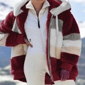 Giacca con cappuccio in ecopelliccia patchwork bordeaux e bianco con zip per donna - Taglia S / Borgogna