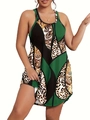 Summer sleeveless mini dress featuring leopard print and green paisley patchwork design - 1XL / Leopard Paisley Green Patchwork Style / Green