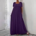 Short sleeve maxi dress in deep purple with a square neckline and loose A-line silhouette - Purple