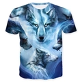 3D wolf graphic printed short sleeve T-shirt with cool blue flame smoke design for men - XXXL / Printed