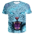 Short sleeve 3D digital snow leopard print T-shirt with glowing blue lightning eyes - M / Ice Blue Snow Leopard