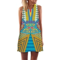 Abito estivo a trapezio senza maniche con stampa geometrica colorata per le vacanze - S / Stile con Stampa Geometrica Colorata (LYQ-330)