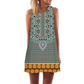 Mini abito boho da donna senza maniche con stampe mandala e motivi floreali vivaci - S / Stile con Stampa Floreale Mandala (LYQ-331)
