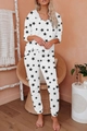 Women's lounge set featuring black star print hoodie and matching drawstring joggers - S / White Black Star (1088-5)